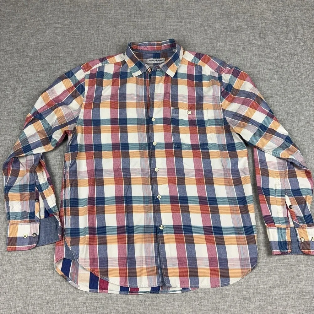 Tommy Bahama Shirt Mens Medium Multicolor Plaid Long Sleeve Button Up Casual